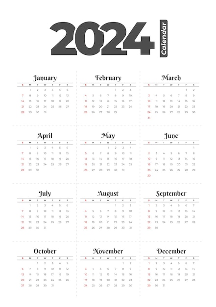 2024 Calendar Template editable vector