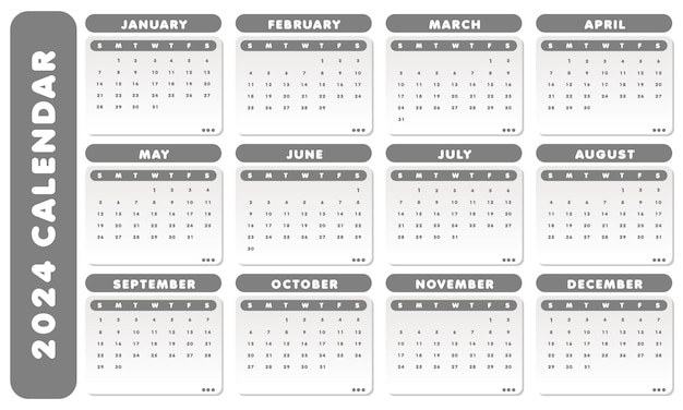 Vector 2024 calendar with black and white color