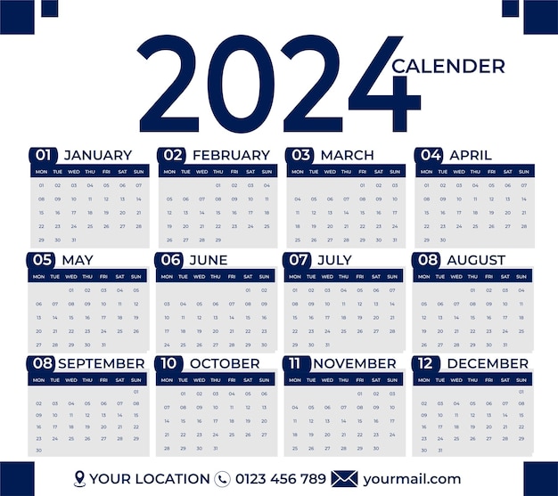 2024 calender template design vector calender download ful year calender for business promotion