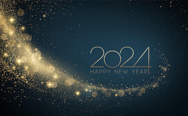 2024 Happy New Year Abstract shiny color gold wave design element