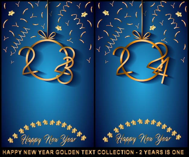 2024 Happy New Year background colden text collection 2 years is one