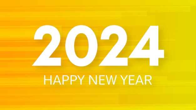 2024 Happy New Year background Modern greeting banner template with white 2024 New Year numbers on yellow abstract background with lines Vector illustration