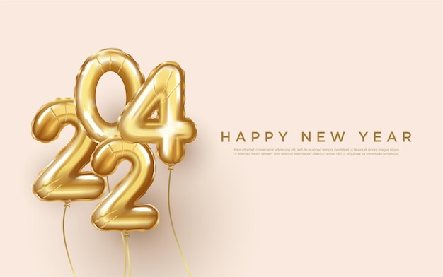 Vector 2024 happy new year background realistic gold balloon numbers of 2024