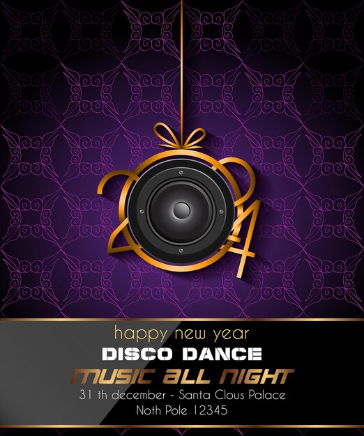 2024 Happy New Year disco club flyer with colorful elements Ideal for poster and music background