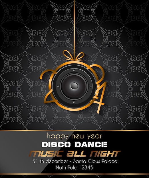 2024 Happy New Year disco club flyer with colorful elements Ideal for poster and music background