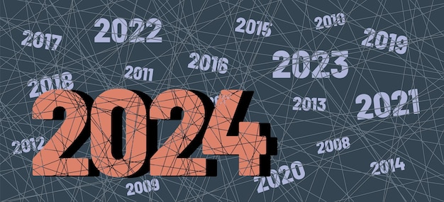 Vector 2024 logo with old years numbers on gray background vector banner for business calendar cover