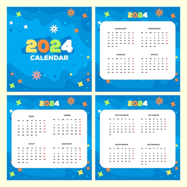 2024 new year calendar template in flat design style