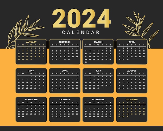 2024 New Year Calendar Vector Template