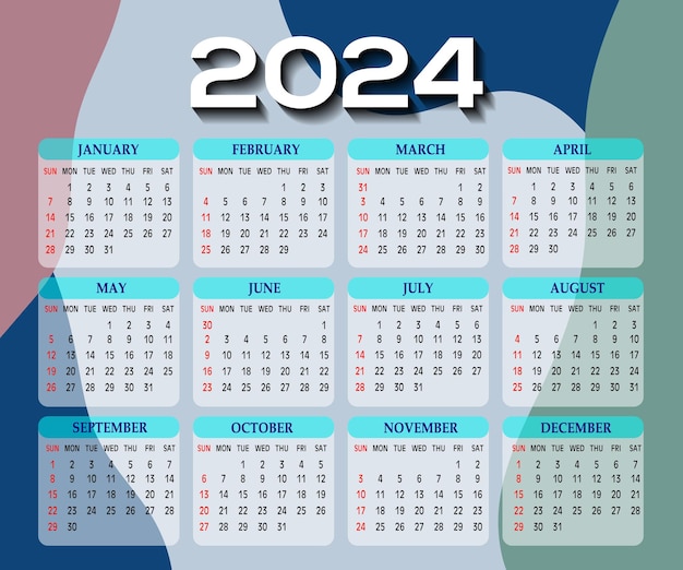 2024 One page wall calendar design template modern 12 months one page calendar