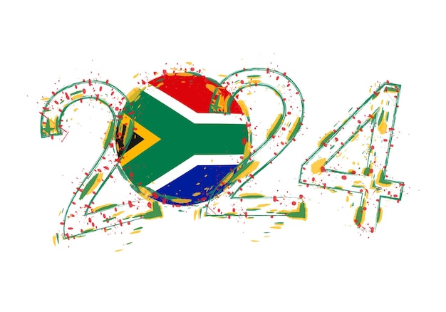 2024 Year in grunge style with flag of South Africa