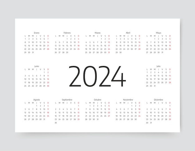 2024 year Spanish alendar template Simple pocket layout Vector illustration