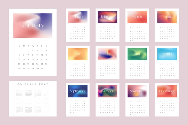 2025 calendar template design with abstract gradient design