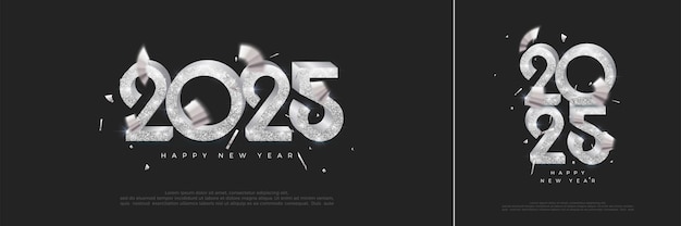 2025 happy new year number design With luxurious shiny metallic silver glitter Realistic 3d vector for 2025 happy new year background celebration