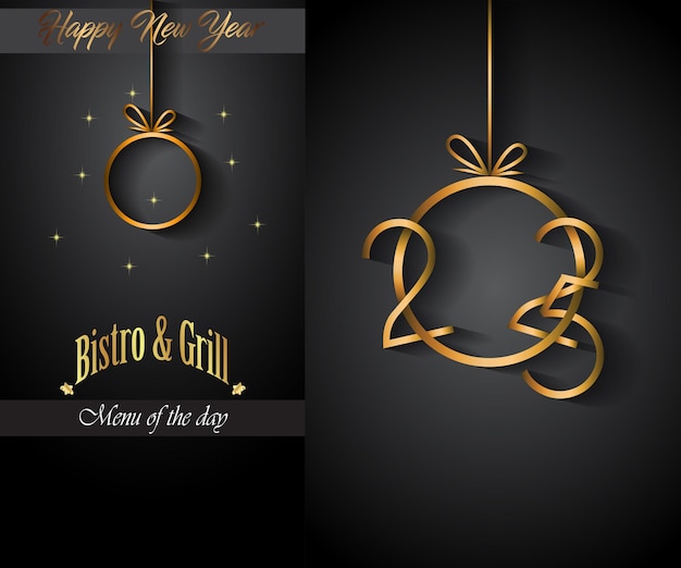 Vector 2025 happy new year restaurant menu template for your seasonal flyers or invitations background