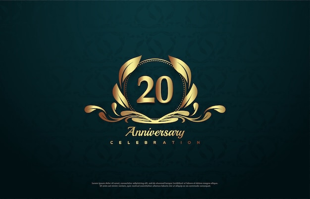 20th anniversary celebration with an illustration of the gold number inside the emblem.