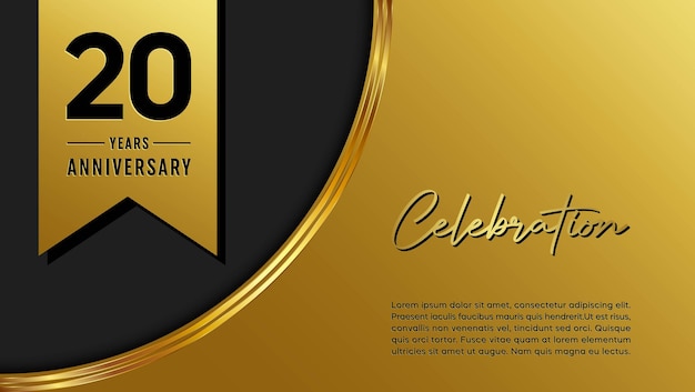 20th anniversary template design with golden pattern and ribbon for anniversary celebration event