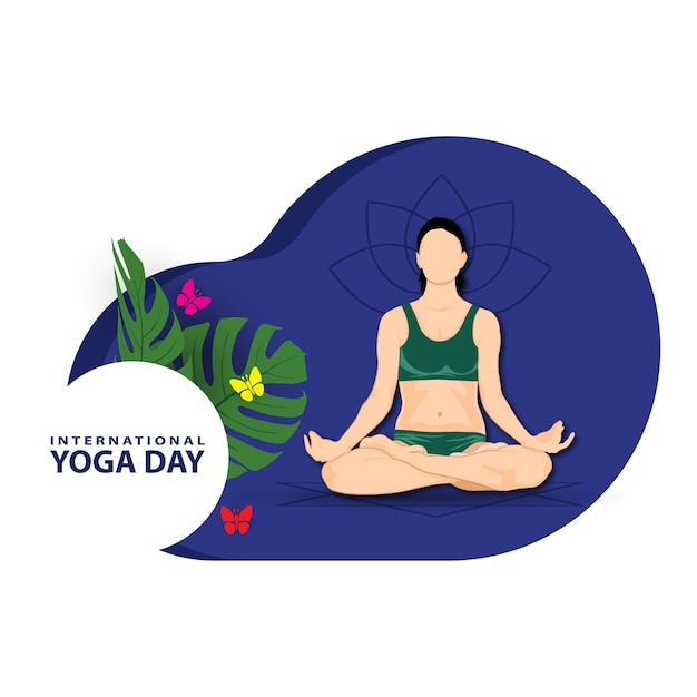 21 June- international yoga day, woman in yoga body posture. Vector