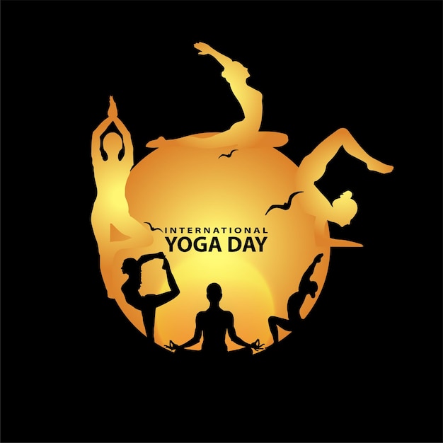 21 June- international yoga day, woman in yoga body posture. Vector