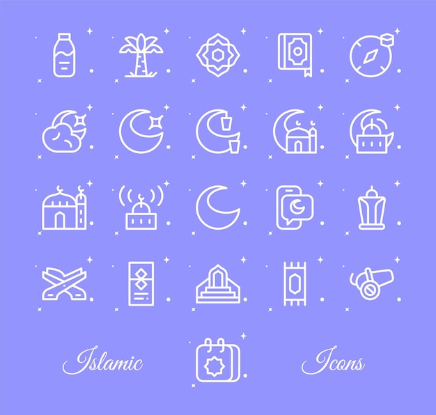 21 Minimal slamic Vector illustrated outline icons pack with stars