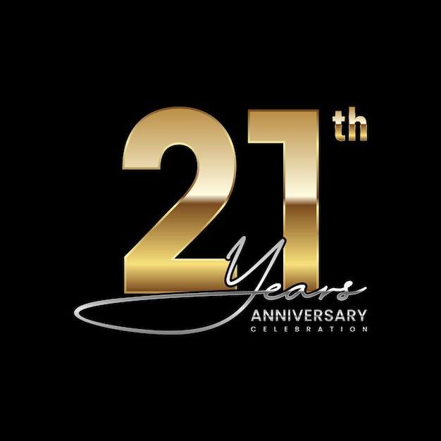 21 year anniversary Luxury logo with golden ring style Logo Vector Template