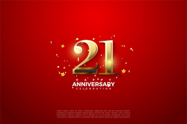 21st Anniversary background with shiny gold numbers on red background.