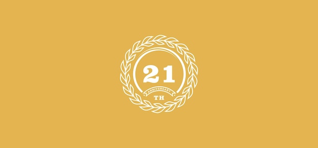 21st anniversary logo with ring and frame white color and gold background