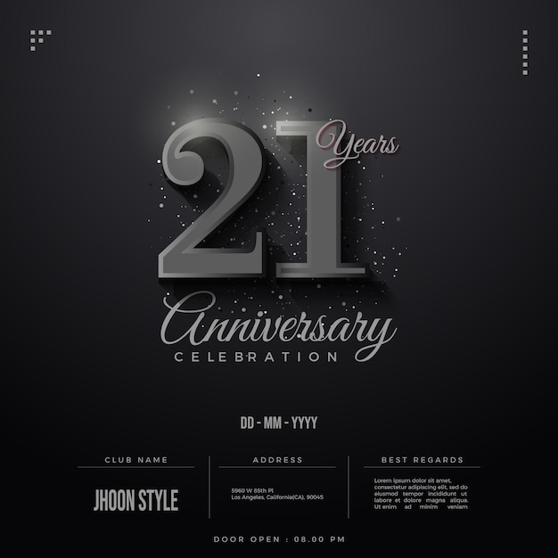 21st anniversary party invitation with numbers on dark background