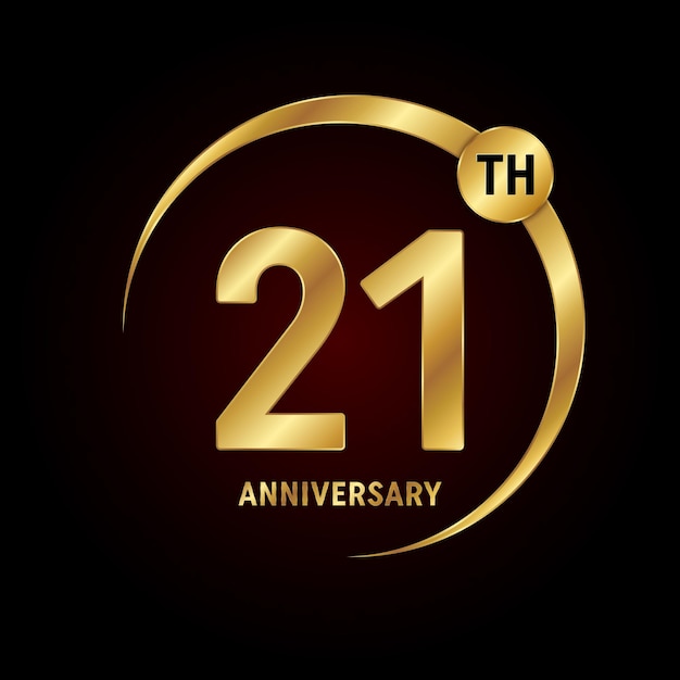 21th anniversary logo design with golden text and ring Logo Vector Template Illustration