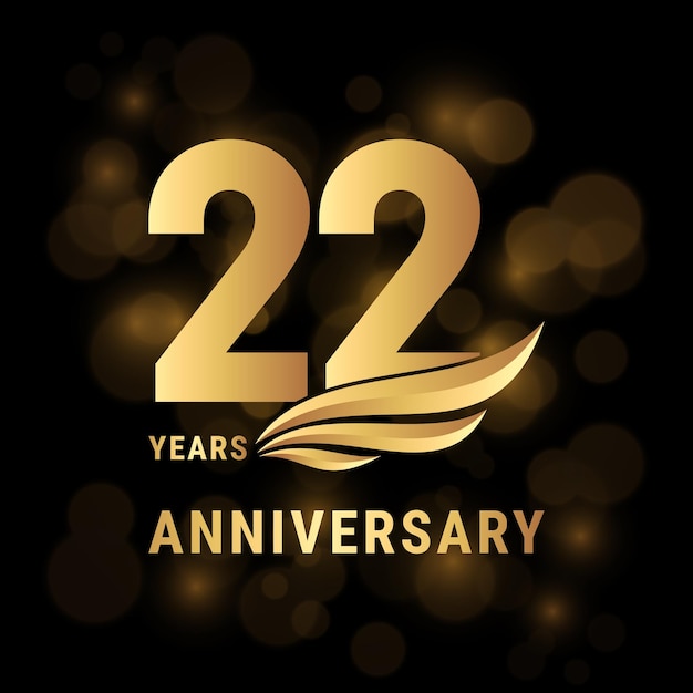 22 Years anniversary logo Template design with gold color for poster banners brochures magazines web booklets invitations or greeting cards Vector illustration