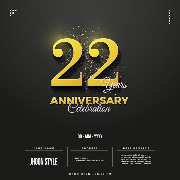 22nd anniversary invitation with yellow numbers