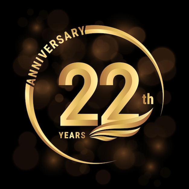 22th anniversary logo design with golden wings and ring Logo Vector Template Illustration