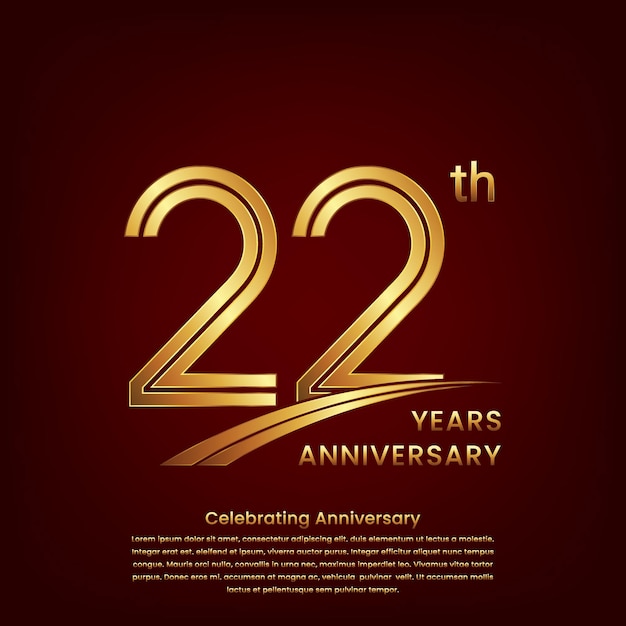 22th Anniversary logo with double line concept design Golden number for anniversary celebration event Logo Vector Template