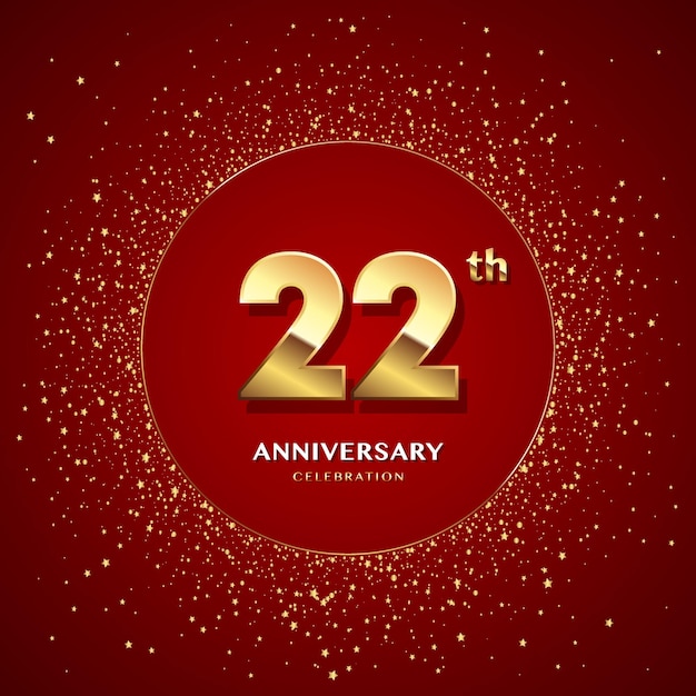 22th anniversary logo with gold numbers and glitter isolated on a red background