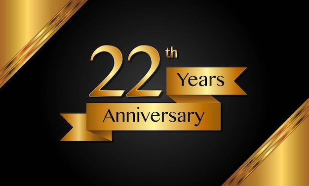 22th Anniversary template design with golden ribbon Vector template illustration