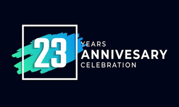 23 Year Anniversary Celebration with Blue Brush and Square Symbol Isolated on Black Background