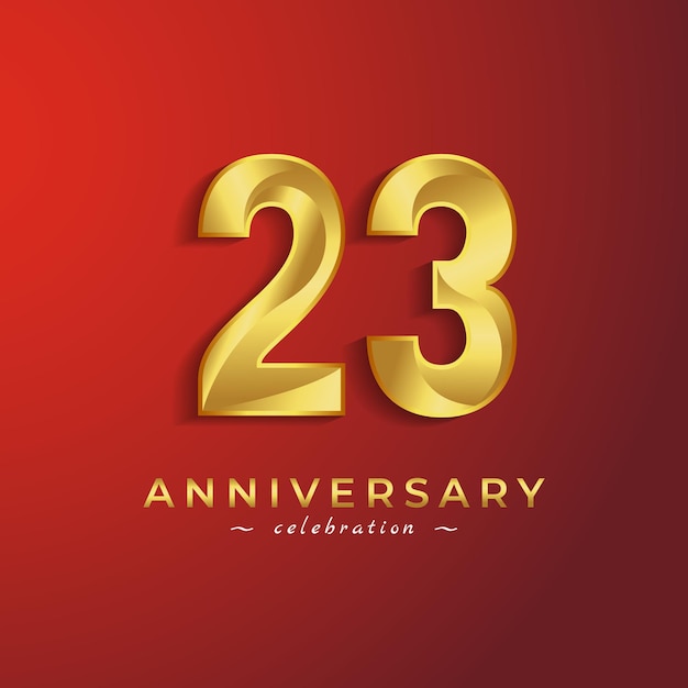 23 Year Anniversary Celebration with Golden Shiny Color for Celebration Isolated on Red Background