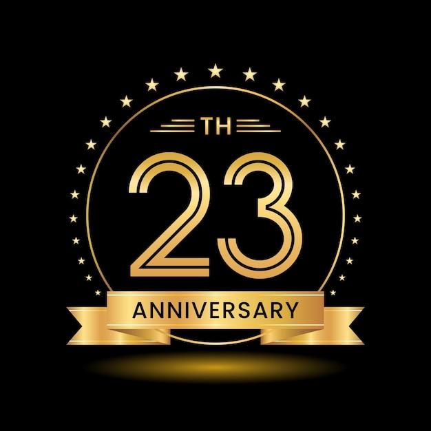 23th Anniversary logo design Golden number concept design Line Art style Logo Vector Template