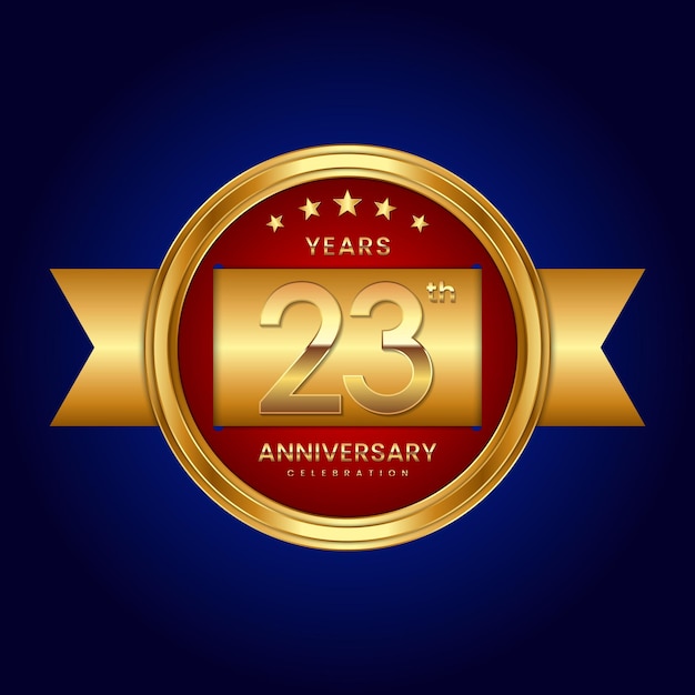 23th Anniversary logo with badge style Anniversary logo with gold color and ribbon Logo Vector