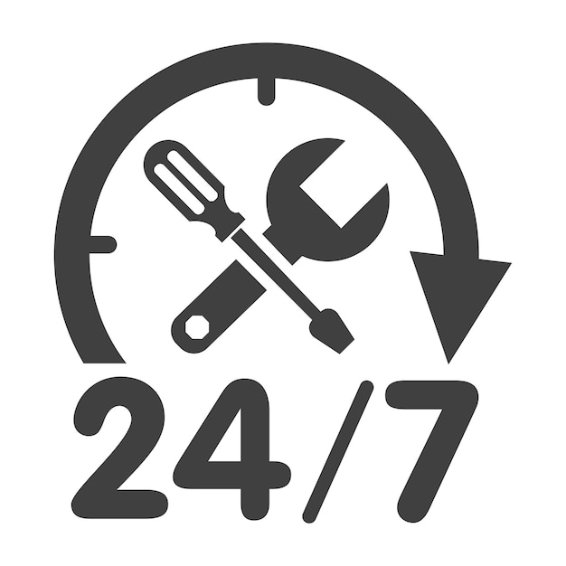 24/7 Car Service Logo with screwdriver and wrench. isolated vector illustration