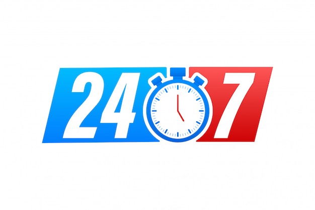 24-7 service concept. 24-7 open. Support service icon.  stock illustration.