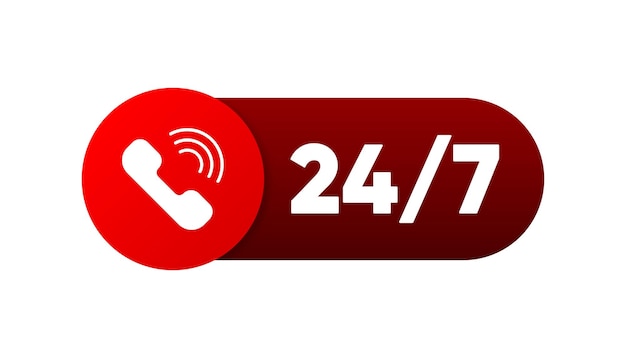 24 7 Service label Support Service concept Call icon Phone Support 24 hours a day and 7 days a week