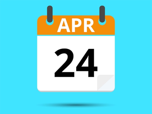 24 April Flat icon calendar isolated on blue background Vector illustration