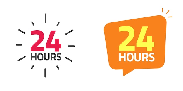 24 hour icon or 24hrs open service working time label badge modern trendy design banner image