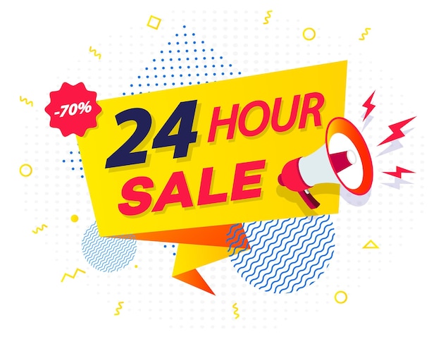 24 hour sale countdown ribbon badge with megaphone