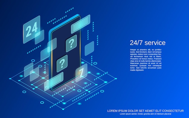 24-hour service flat 3d isometric vector concept illustration