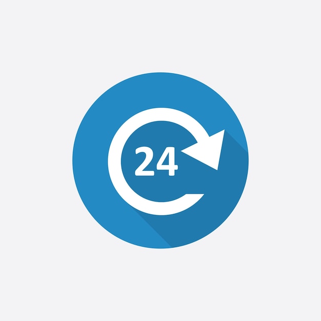 24 hours service Flat Blue Simple Icon with long shadowxA