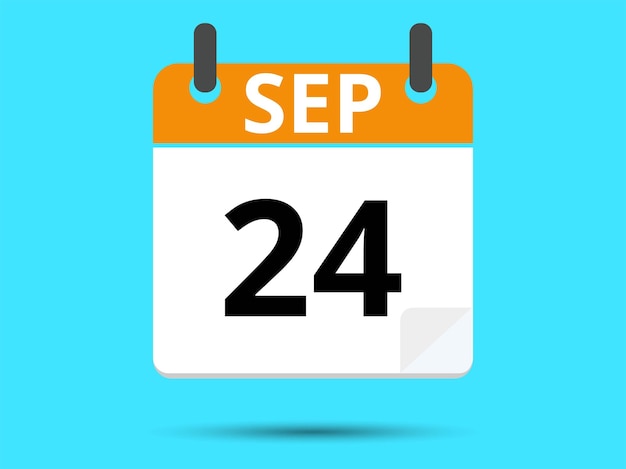 24 September Flat icon calendar isolated on blue background Vector illustration