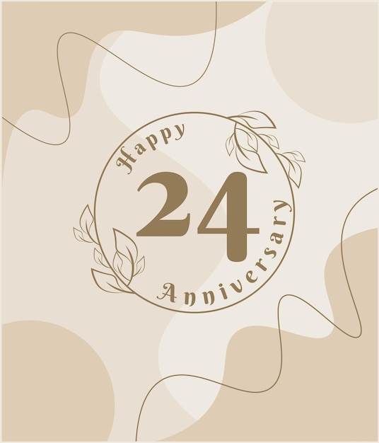 24 year anniversary, minimalist logo. brown vector illustration on Minimalist foliage template.