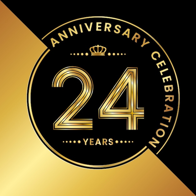 24th Anniversary Anniversary celebration logo design with golden number Logo Vector Template