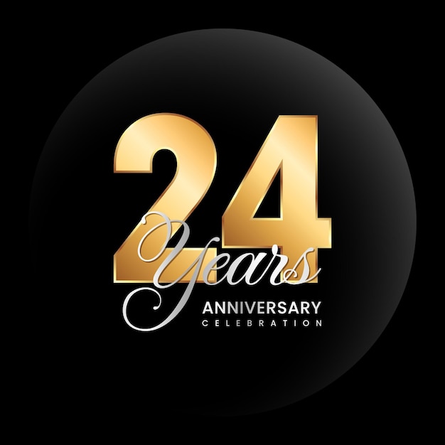 24th Anniversary logo Golden number with silver color text Logo Vector Template Illustration